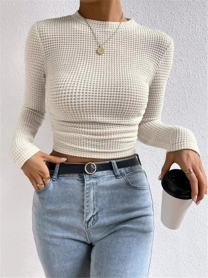 Aansluitende Crop Top Lange Mouwen | Structuur Dames