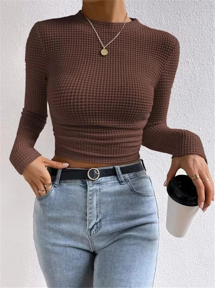 Aansluitende Crop Top Lange Mouwen | Structuur Dames