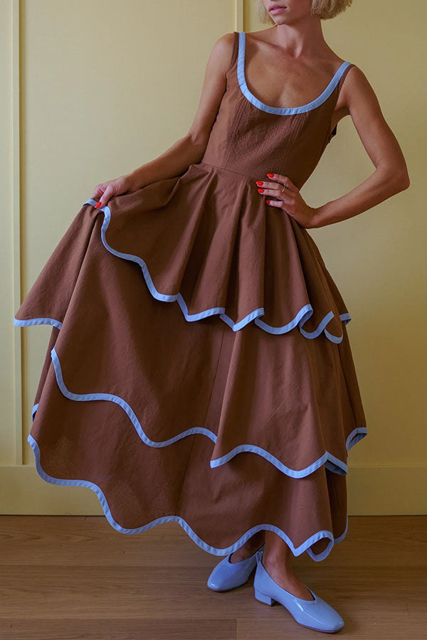 The Signature Scalloped Tiered Dress – Contrast Edged Maxi