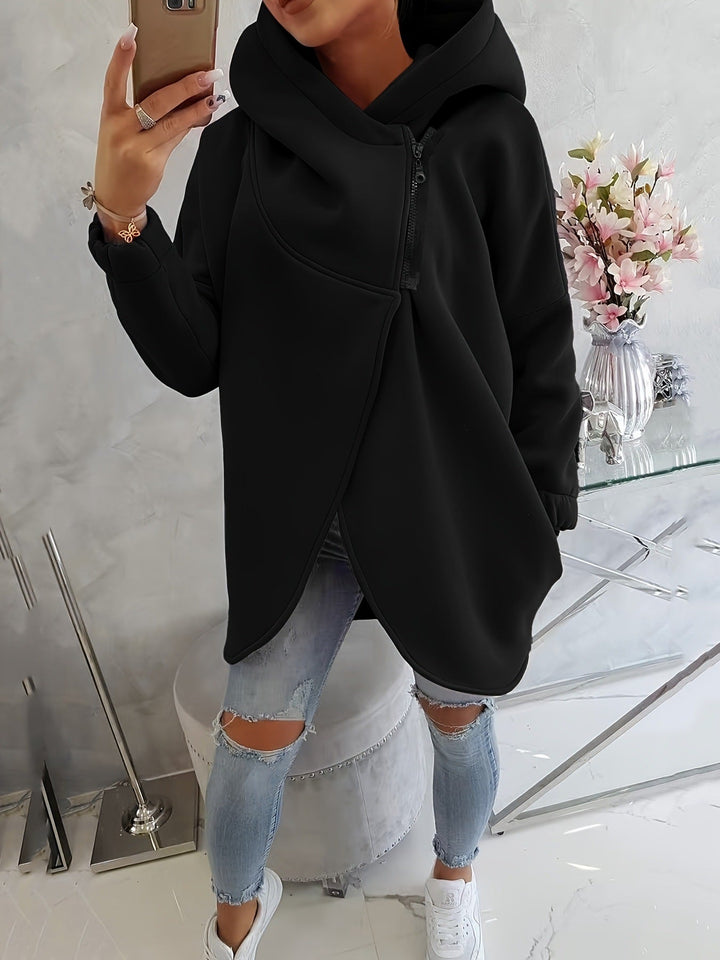 Quenlisse - Sweat à capuche zippé pour femme avec poches avant