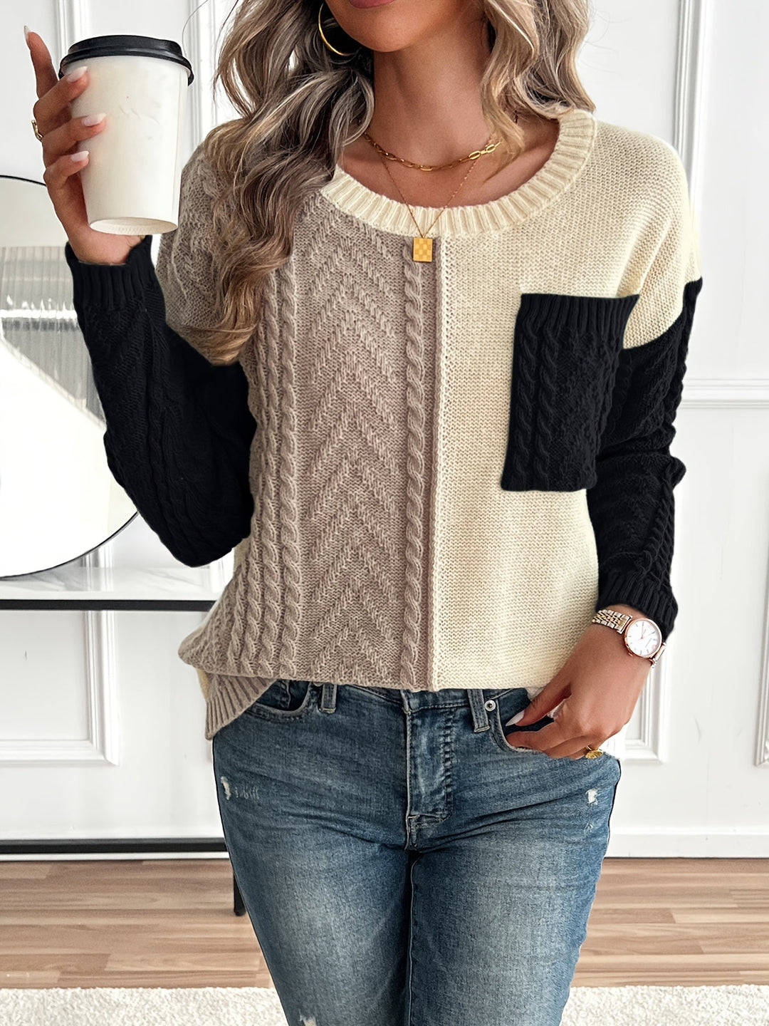 Maëlle - Pull Bicolore à Col Roulé
