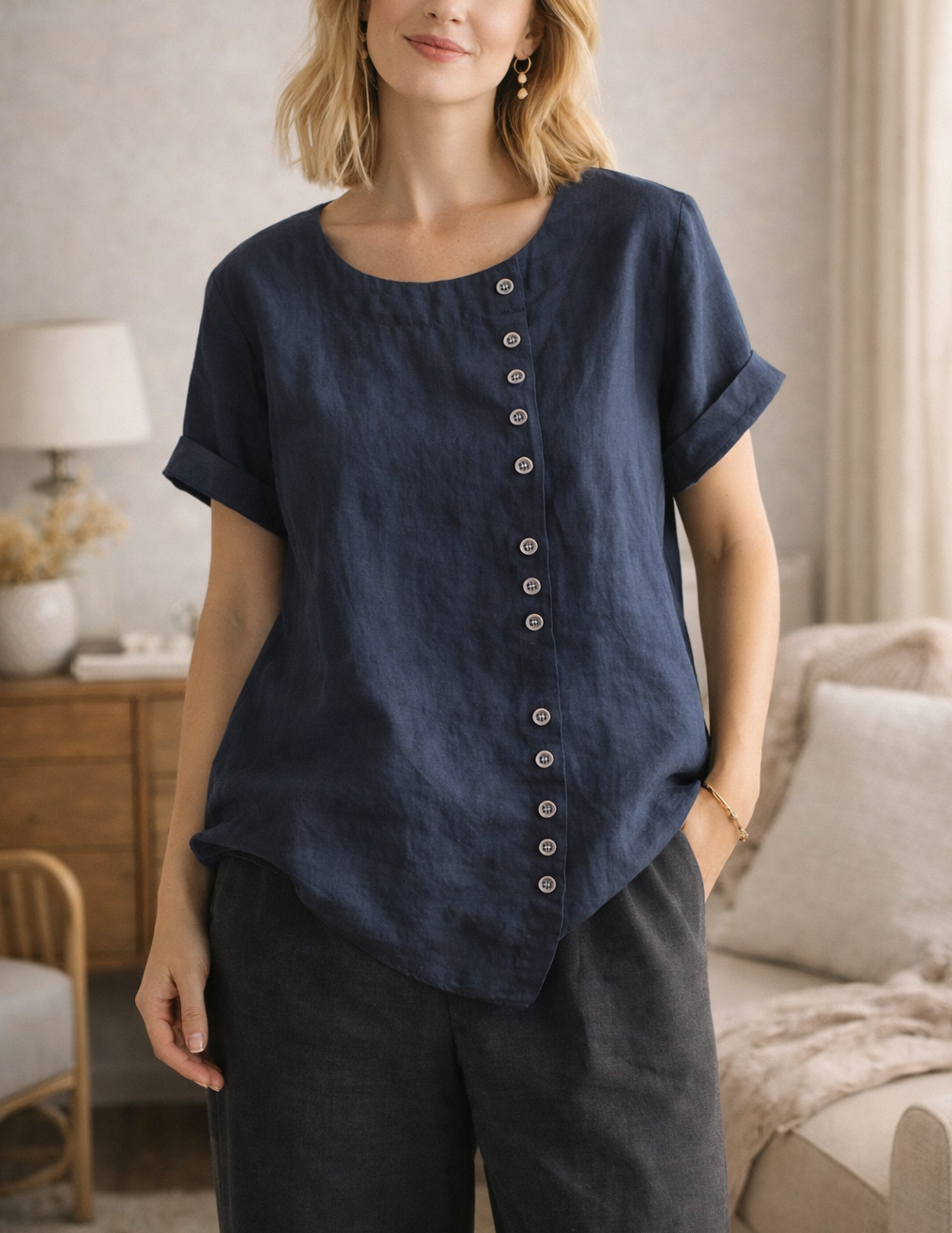 Blouse met Knopen Asymmetrisch | Dames Zomer