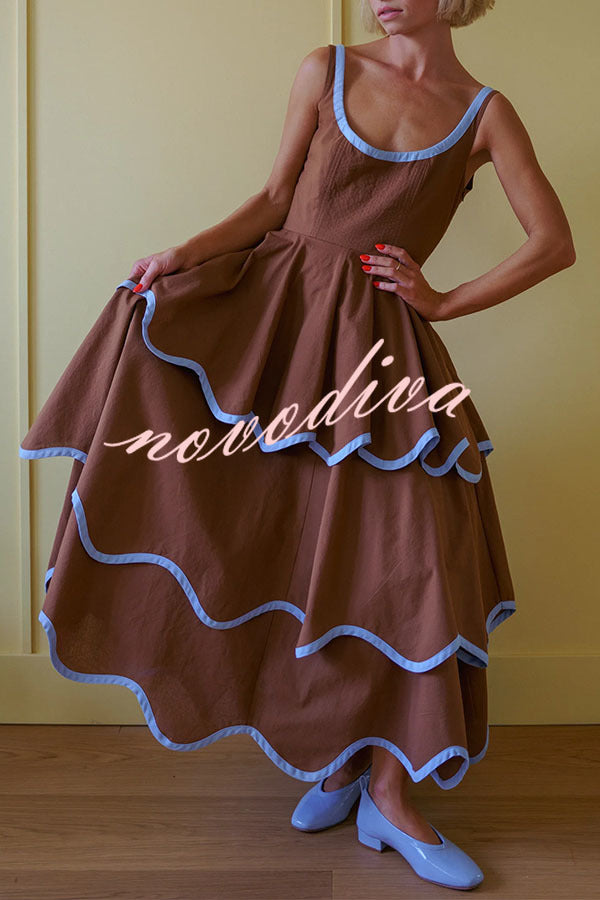 The Signature Scalloped Tiered Dress – Contrast Edged Maxi
