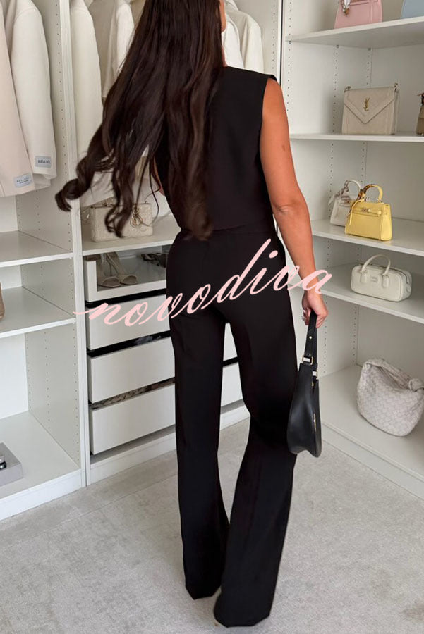 Office Hours V-neck Button Tank and Pleated High Rise Pocket Loose Pants Set