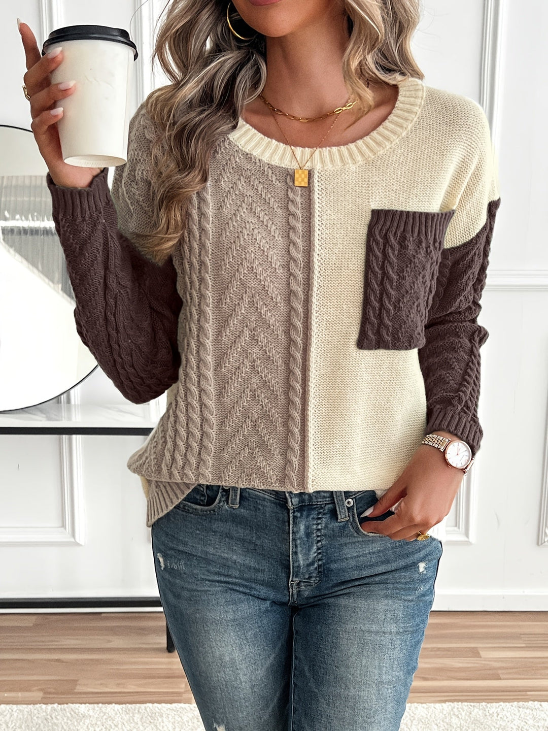 Maëlle - Pull Bicolore à Col Roulé