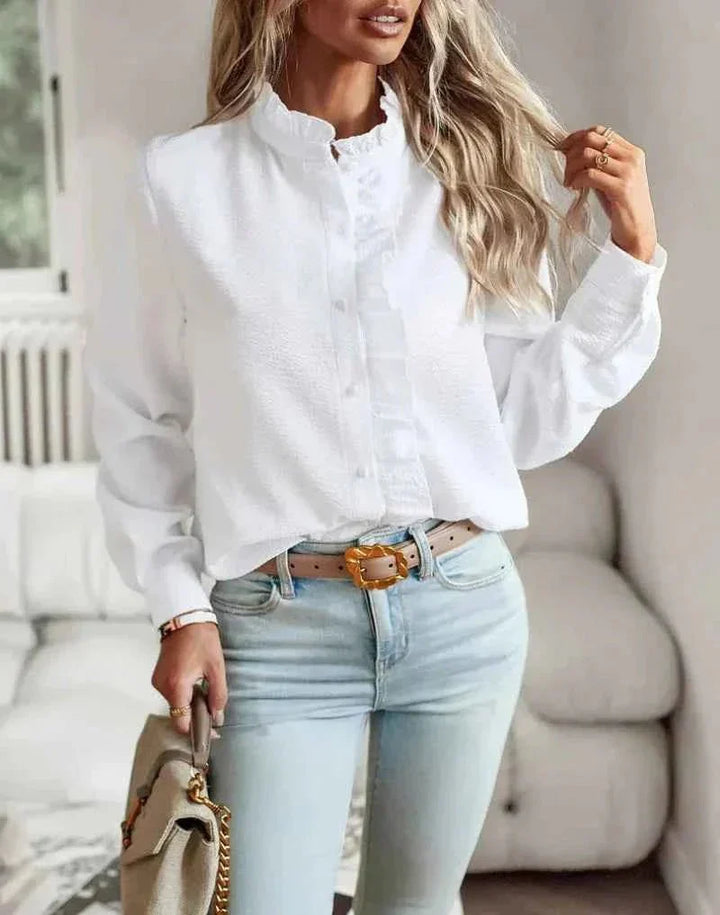 Gestreepte Blouse Dames | Ruches Kraag Feminine