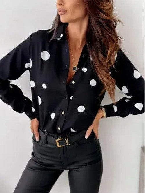Stippenprint Blouse Klassieke Kraag | Dames