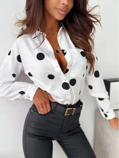 Stippenprint Blouse Klassieke Kraag | Dames