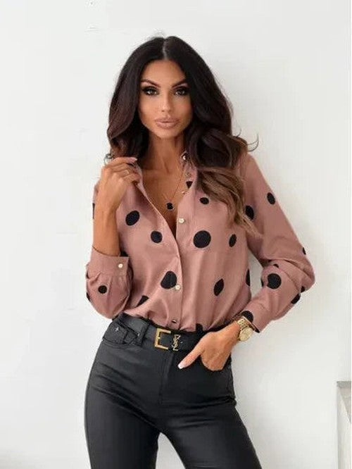 Stippenprint Blouse Klassieke Kraag | Dames