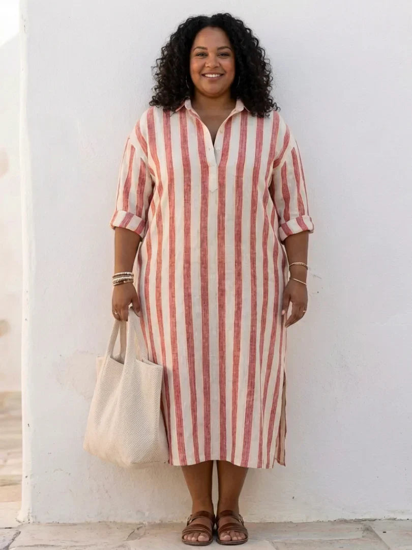 Gestreepte Midi Shirtjurk | V-hals Dames Zomer