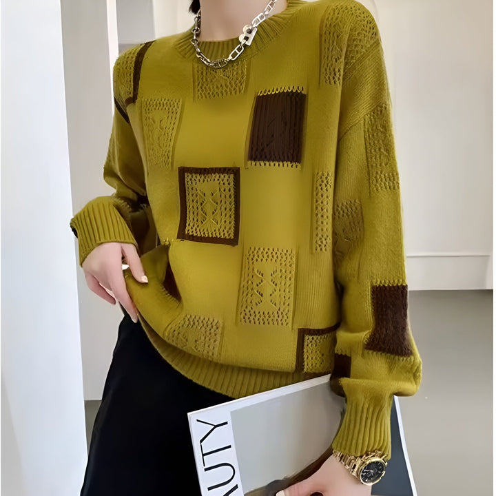 Adele - Pull Vintage à Carreaux Femme Automne-Hiver