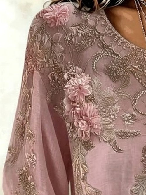 Blouse met ronde hals, driekwart mouw en 3D-print – Regular