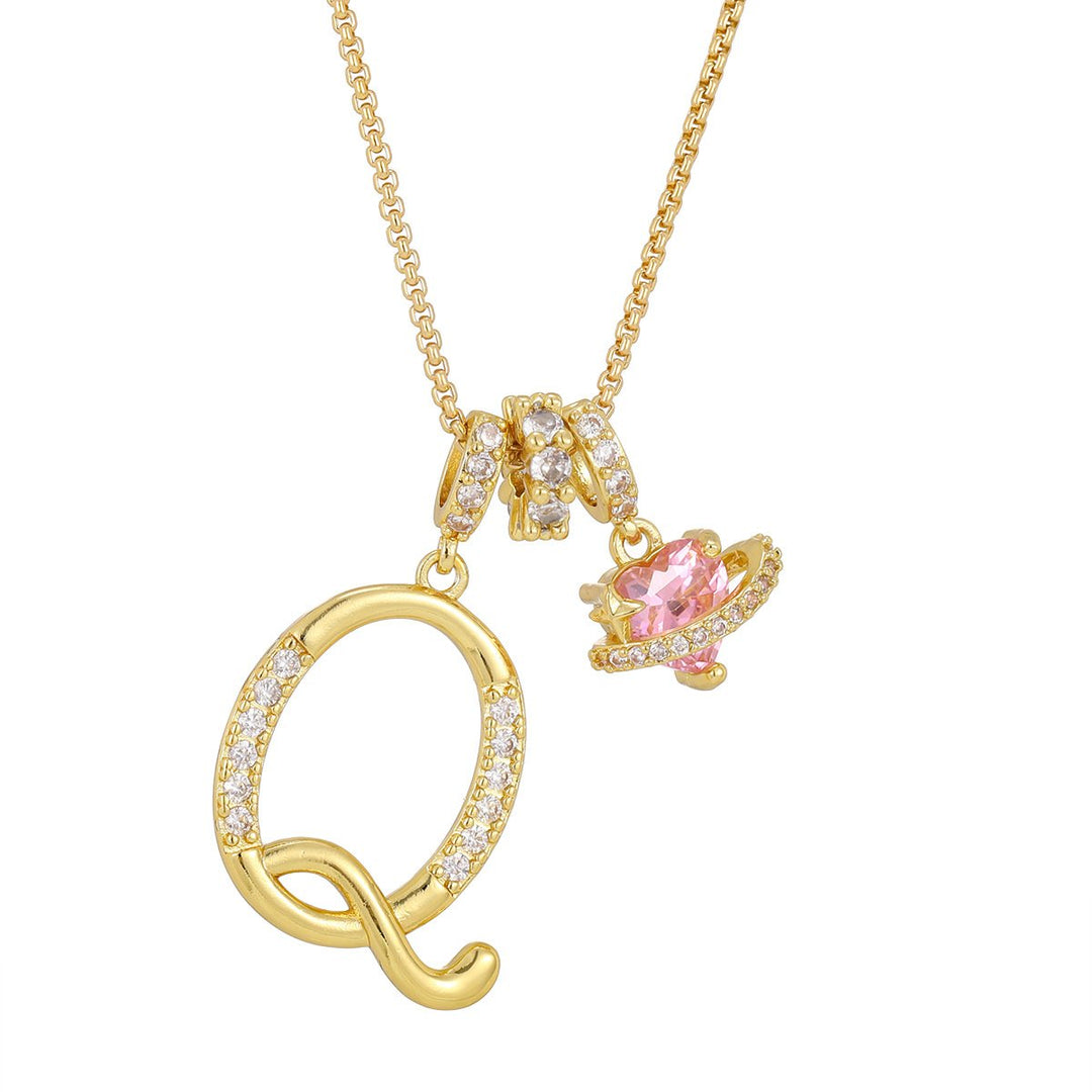 Carmelle - Collier Initiale Avec Cœur Rose Brillant