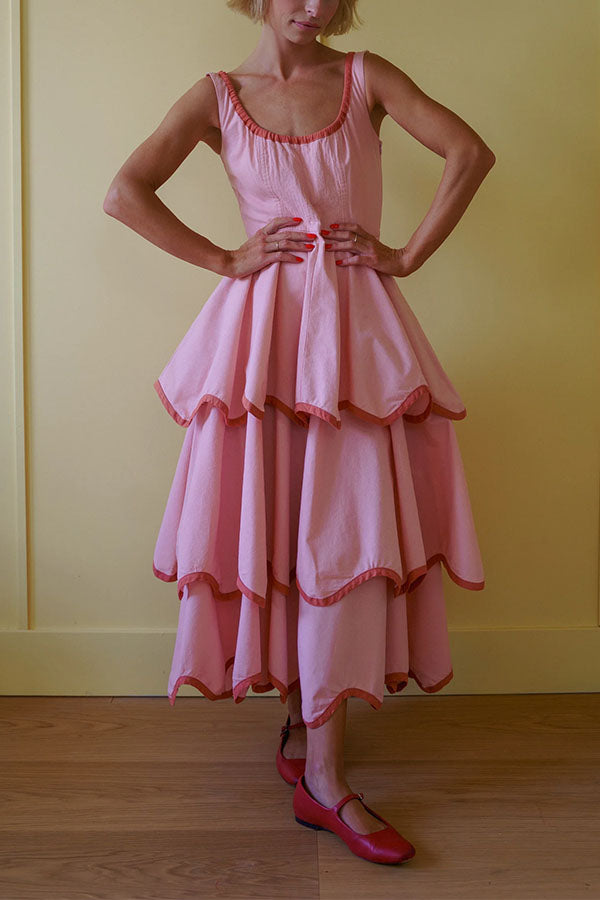 The Signature Scalloped Tiered Dress – Contrast Edged Maxi