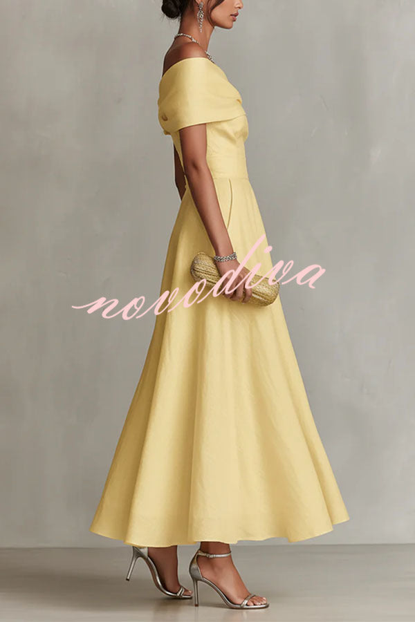 Chic One-Shoulder A-Line Midi Dress with Pockets