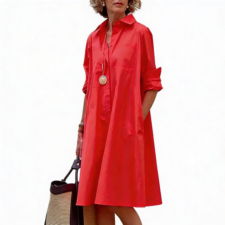 Midi Blousejurk A-Lijn | Polokraag en Zakken Dames