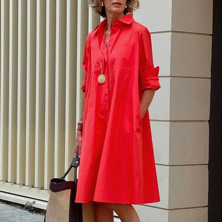 Midi Blousejurk A-Lijn | Polokraag en Zakken Dames