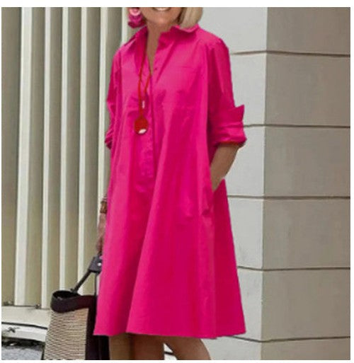 Midi Blousejurk A-Lijn | Polokraag en Zakken Dames