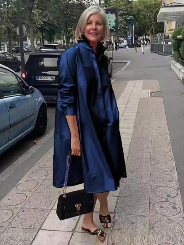 Midi Blousejurk A-Lijn | Polokraag en Zakken Dames