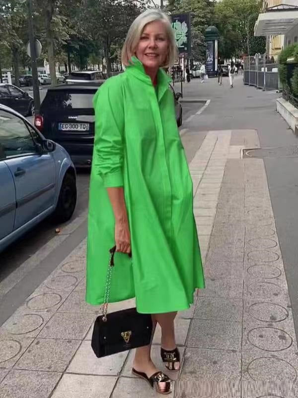 Midi Blousejurk A-Lijn | Polokraag en Zakken Dames