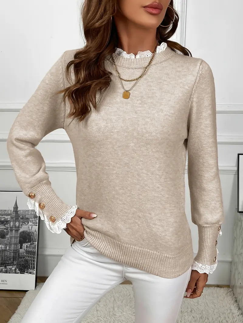 Inaya - Pull en tricot élégant à volants et boutons