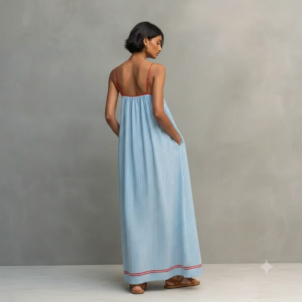 Robe maxi à rayures et bordures contrastées