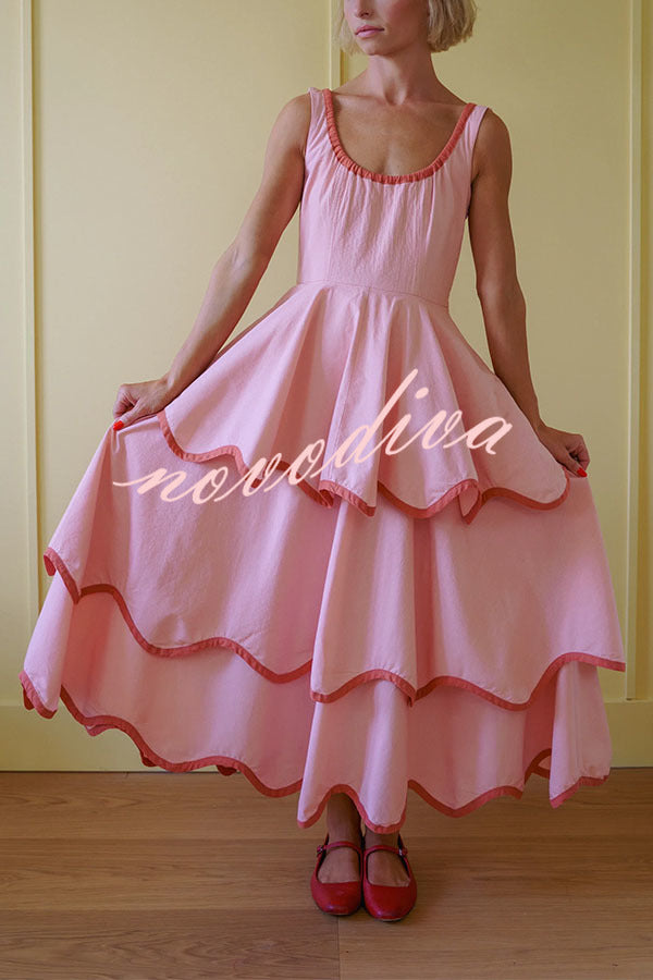 The Signature Scalloped Tiered Dress – Contrast Edged Maxi