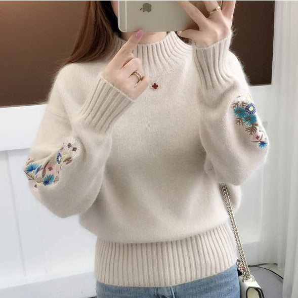 Andrée - Pull Brodé de Fleurs Épais