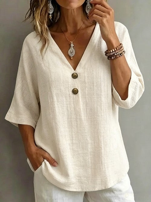 Halfmouw Blouse Losjes Vallend Casual Dames