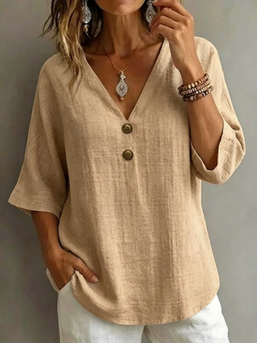 Halfmouw Blouse Losjes Vallend Casual Dames