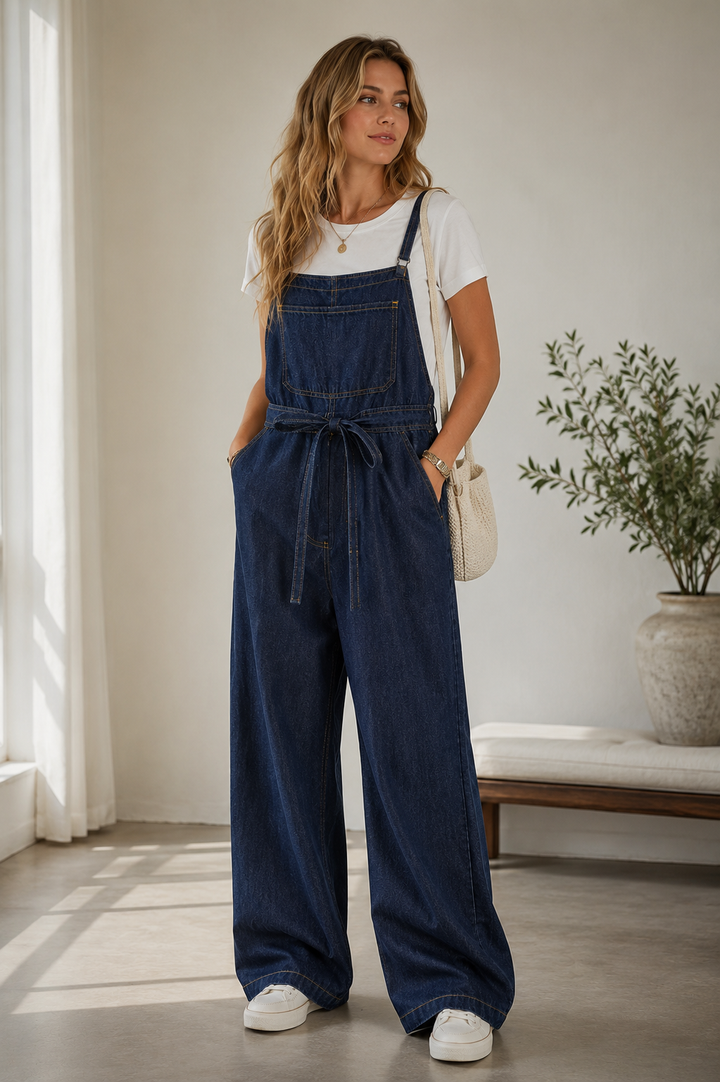 Camille™ | Combinaison à jambes larges délavée à taille haute