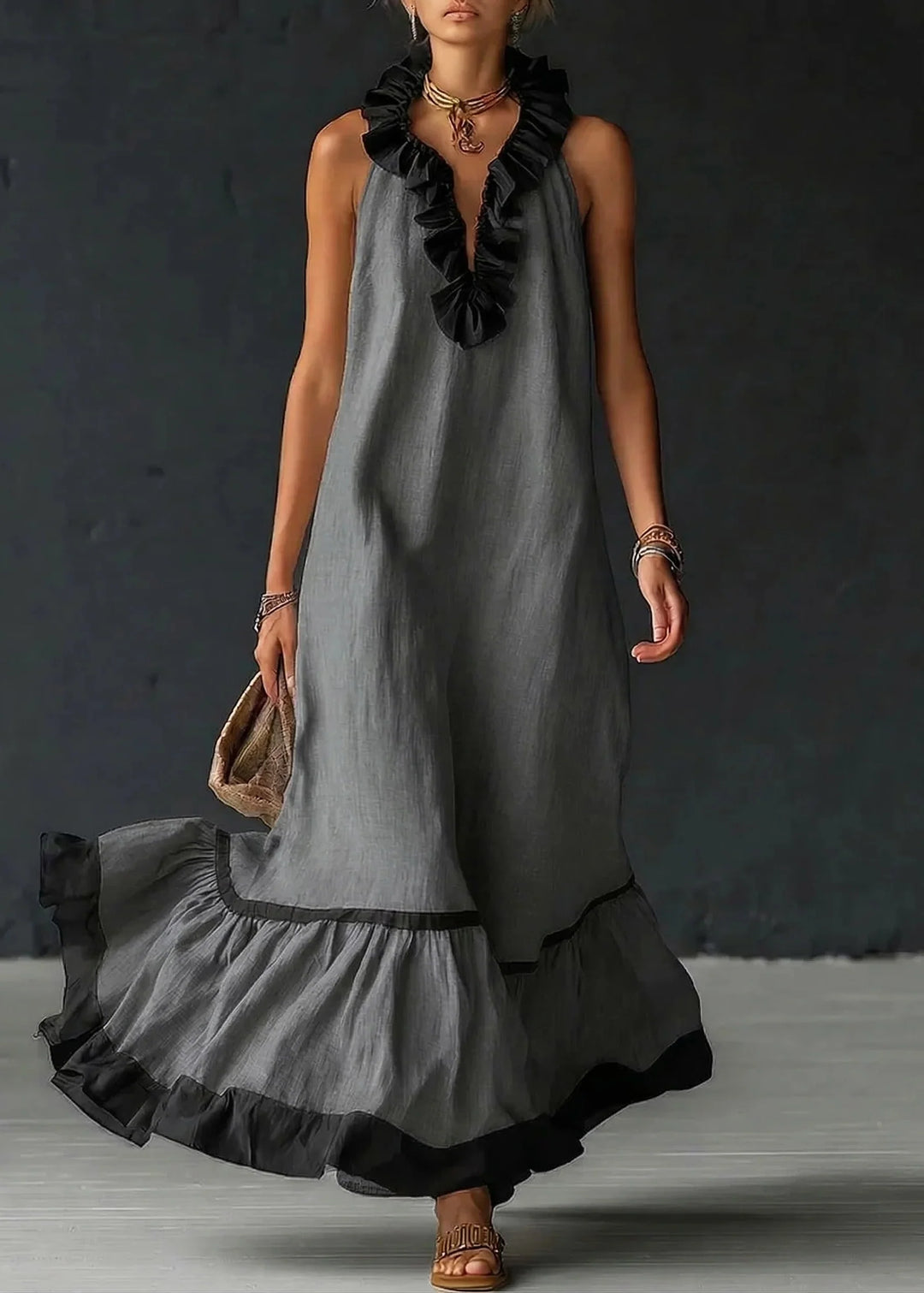 Séréna | Robe Longue Fluide à Volants Chic