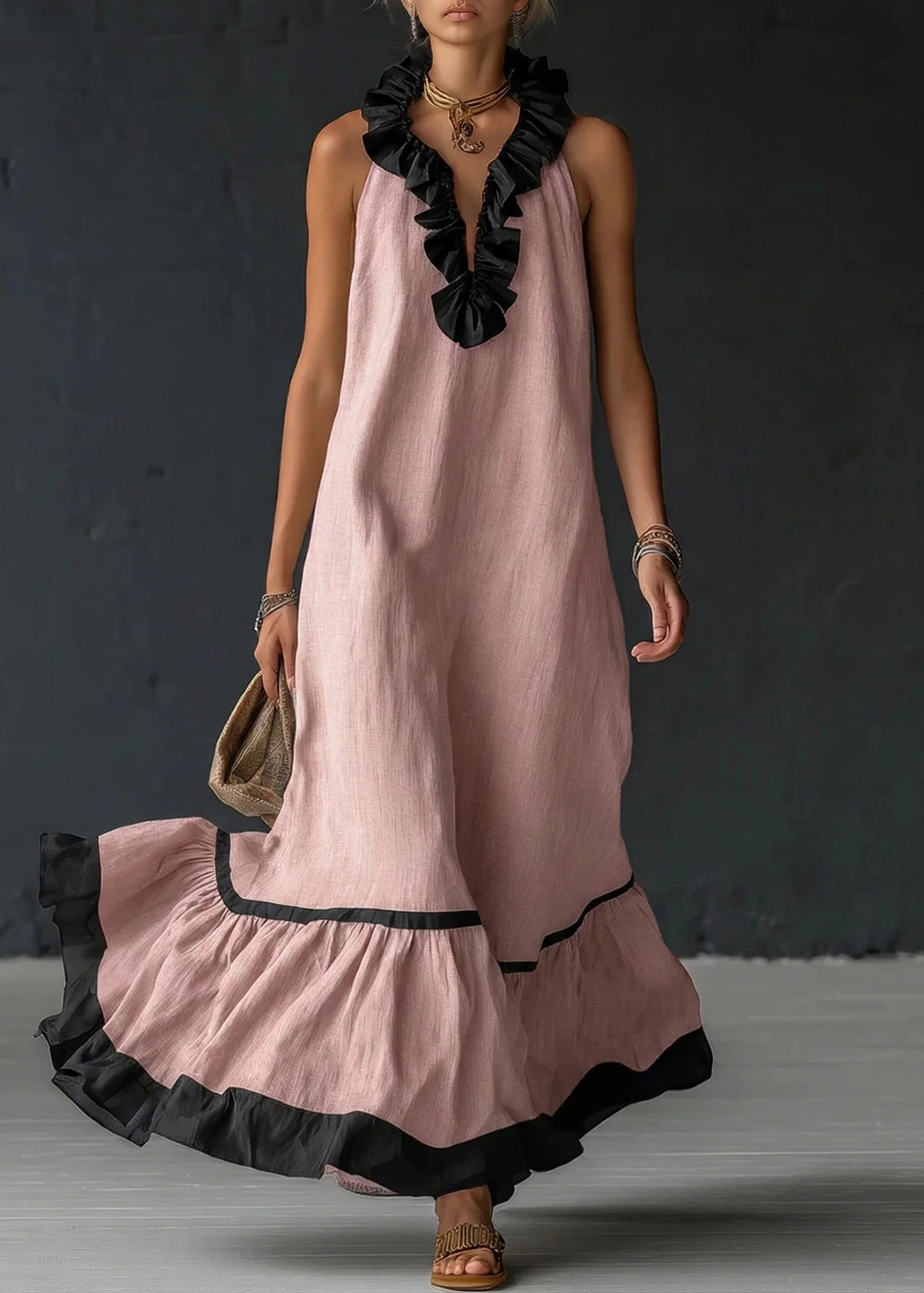 Séréna | Robe Longue Fluide à Volants Chic
