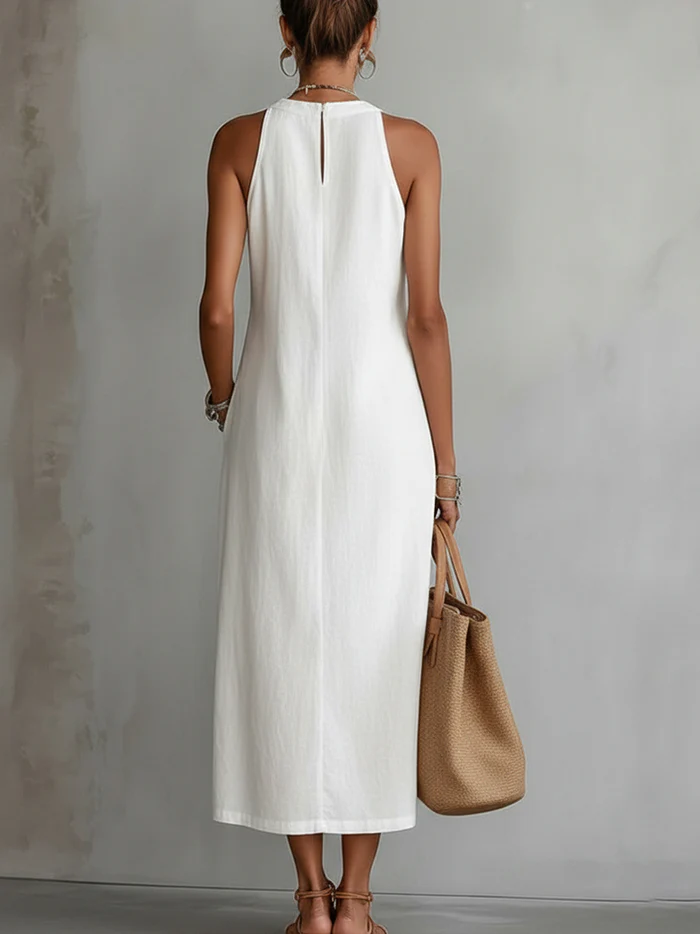 Celine | Robe midi sans manches à détails en dentelle
