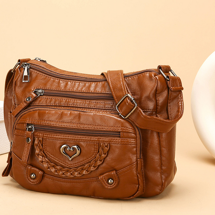 Quixelle - Sac bandoulière femme en cuir PU souple avec multiples poches