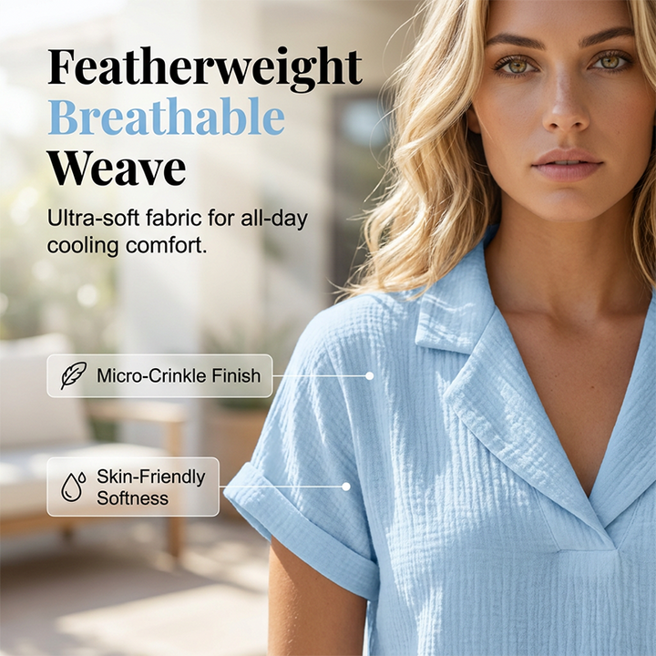 Soralyne - T-shirt femme ample à col V en tissu texturé léger
