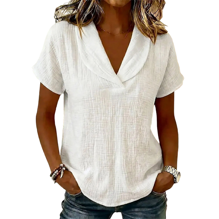 Soralyne - T-shirt femme ample à col V en tissu texturé léger