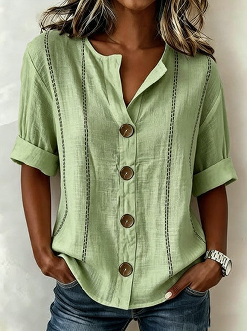 Linnen Blouse met Staande Kraag | Casual & Luchtig