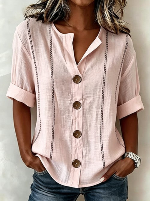 Linnen Blouse met Staande Kraag | Casual & Luchtig