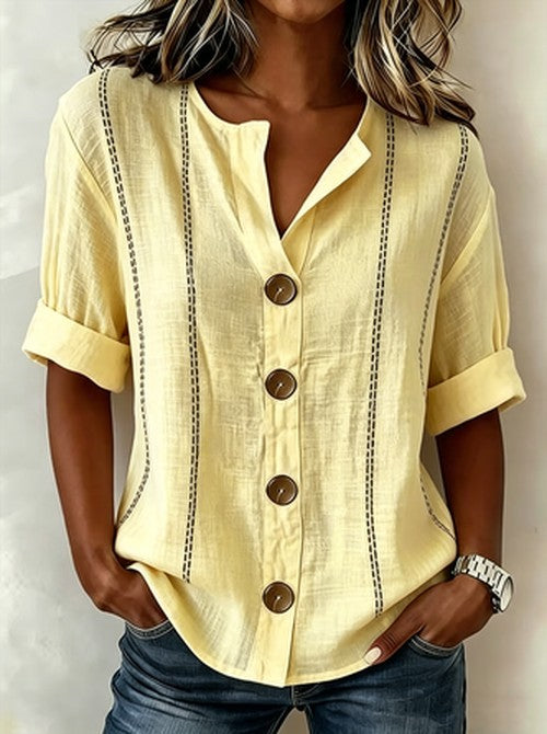 Linnen Blouse met Staande Kraag | Casual & Luchtig