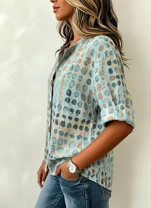 Blouse Opstaande Kraag Driekwart Mouw Geometrisch Print