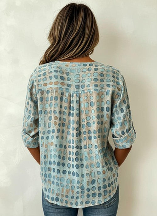 Blouse Opstaande Kraag Driekwart Mouw Geometrisch Print