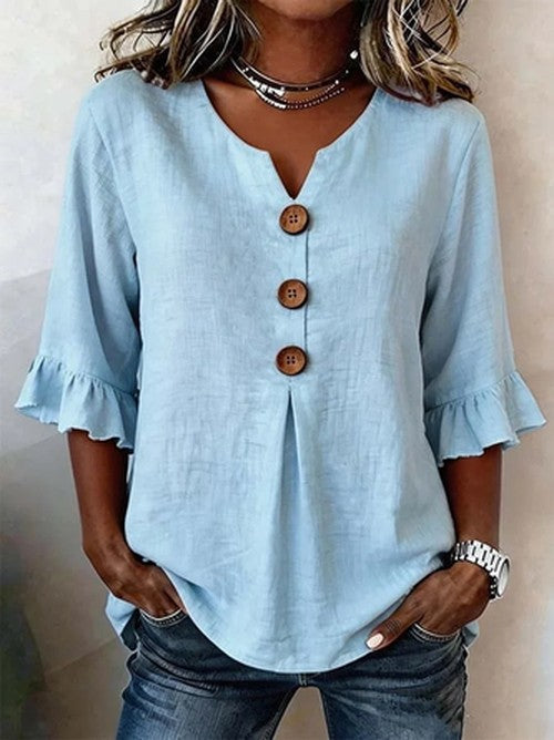 V-hals Peplum Blouse Halve Mouw – Strak Gesneden Topje