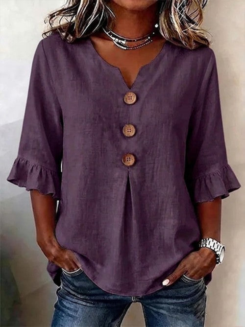 V-hals Peplum Blouse Halve Mouw – Strak Gesneden Topje