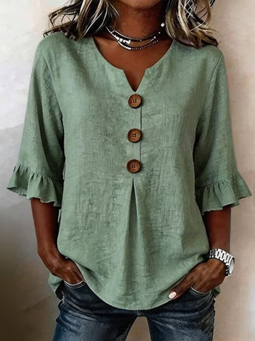 V-hals Peplum Blouse Halve Mouw – Strak Gesneden Topje