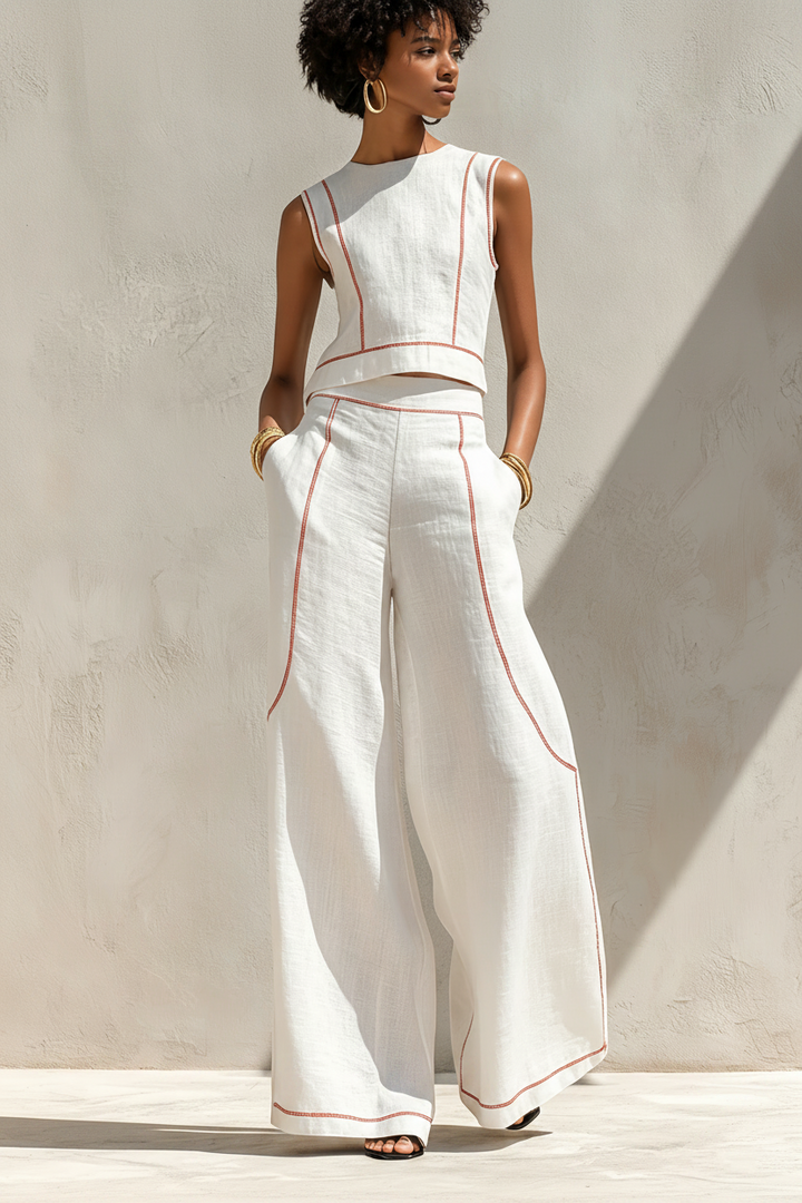 Amélie Contrast-Stitch Linen Blend Set